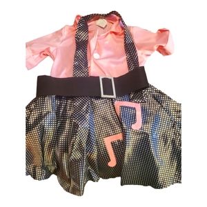 PINK AND BLACK SOCK HOP DRESS FOR CHILD 7-9. NEW IN PACKAGE BUT LOST THE INSERT